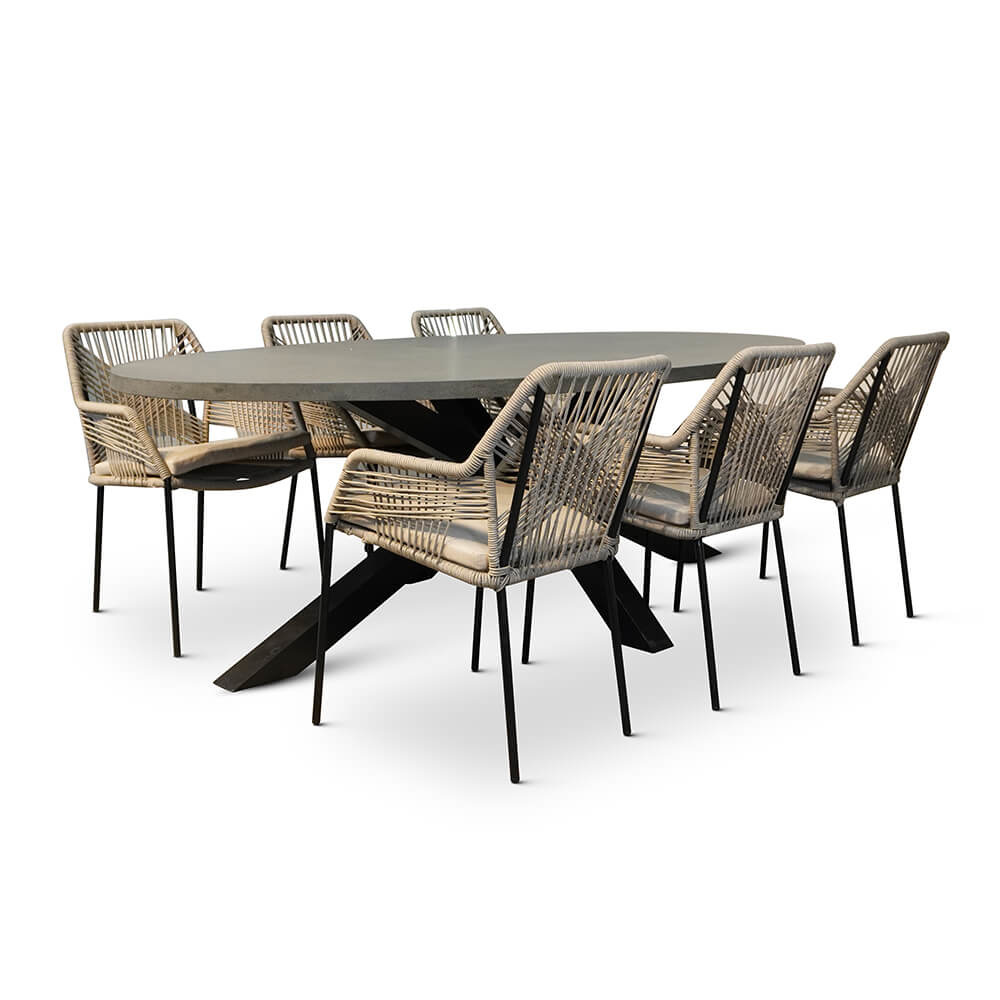 Stockholm/Seville zand dining tuinset 7-delig | betonlook | 240cm