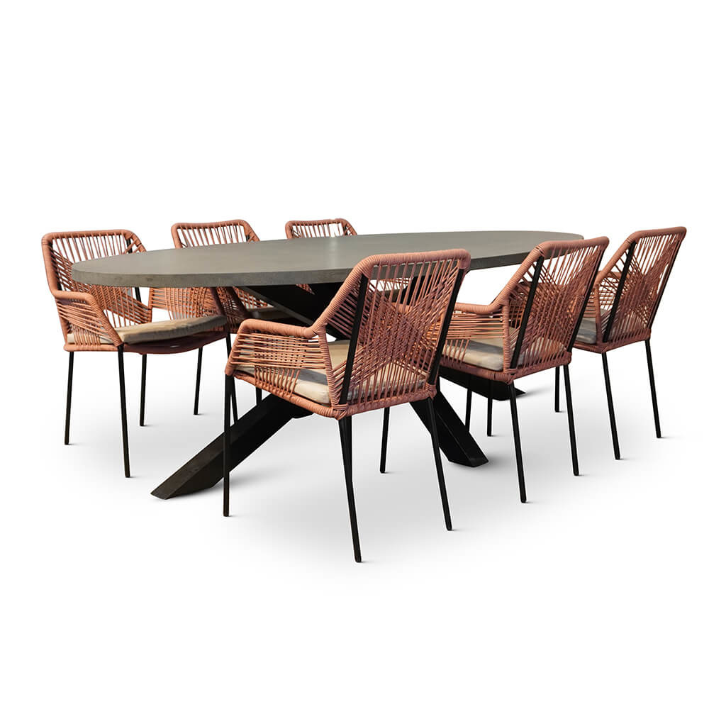 Stockholm/Seville terra dining tuinset 7-delig | betonlook | 240cm