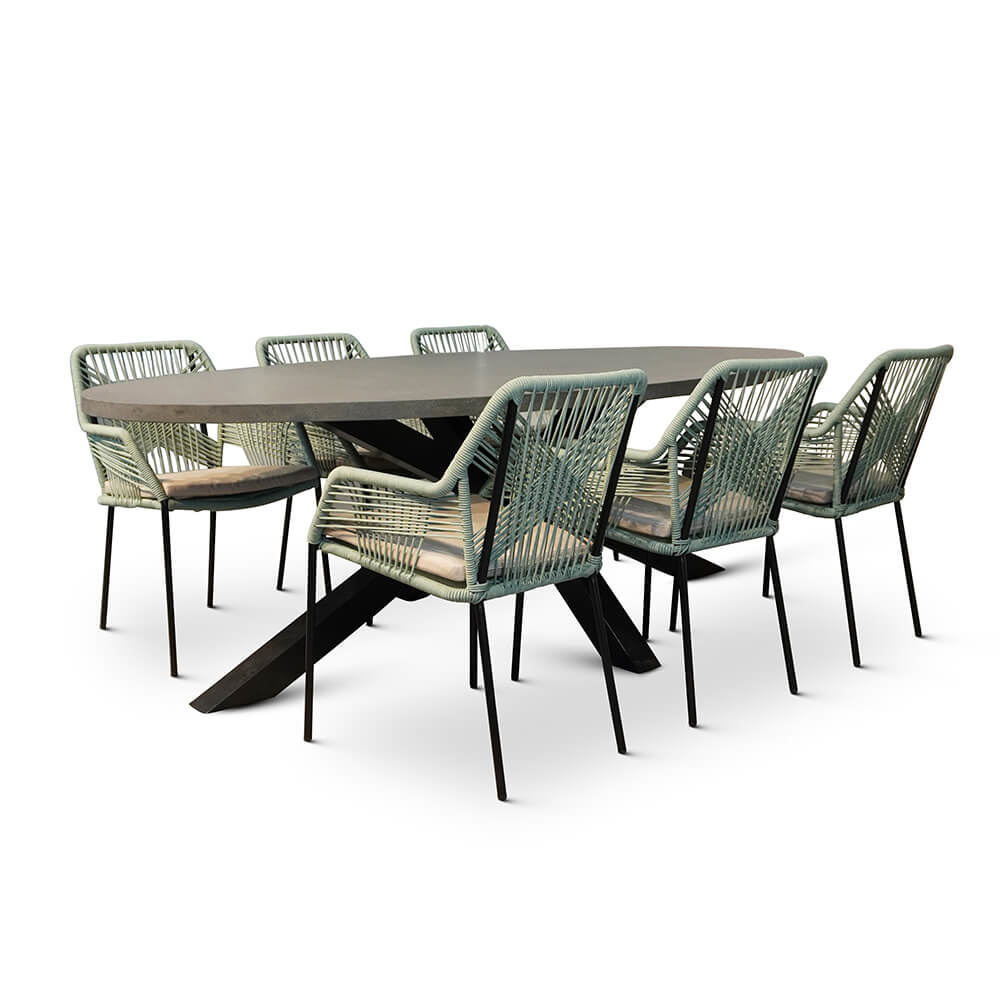 Stockholm/Seville mint dining tuinset 7-delig | betonlook | 240cm