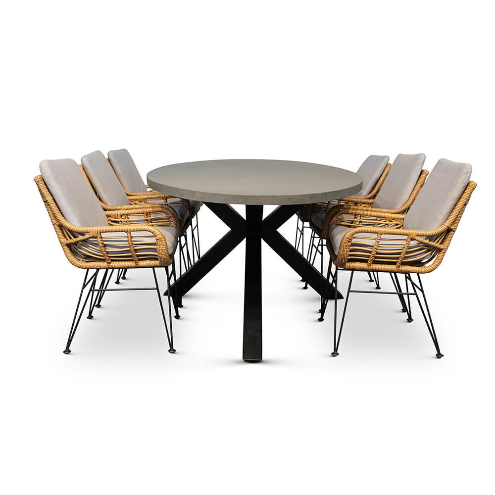 Stockholm/Carlos taupe dining tuinset 7-delig | betonlook + stalen kruispoot | 240cm