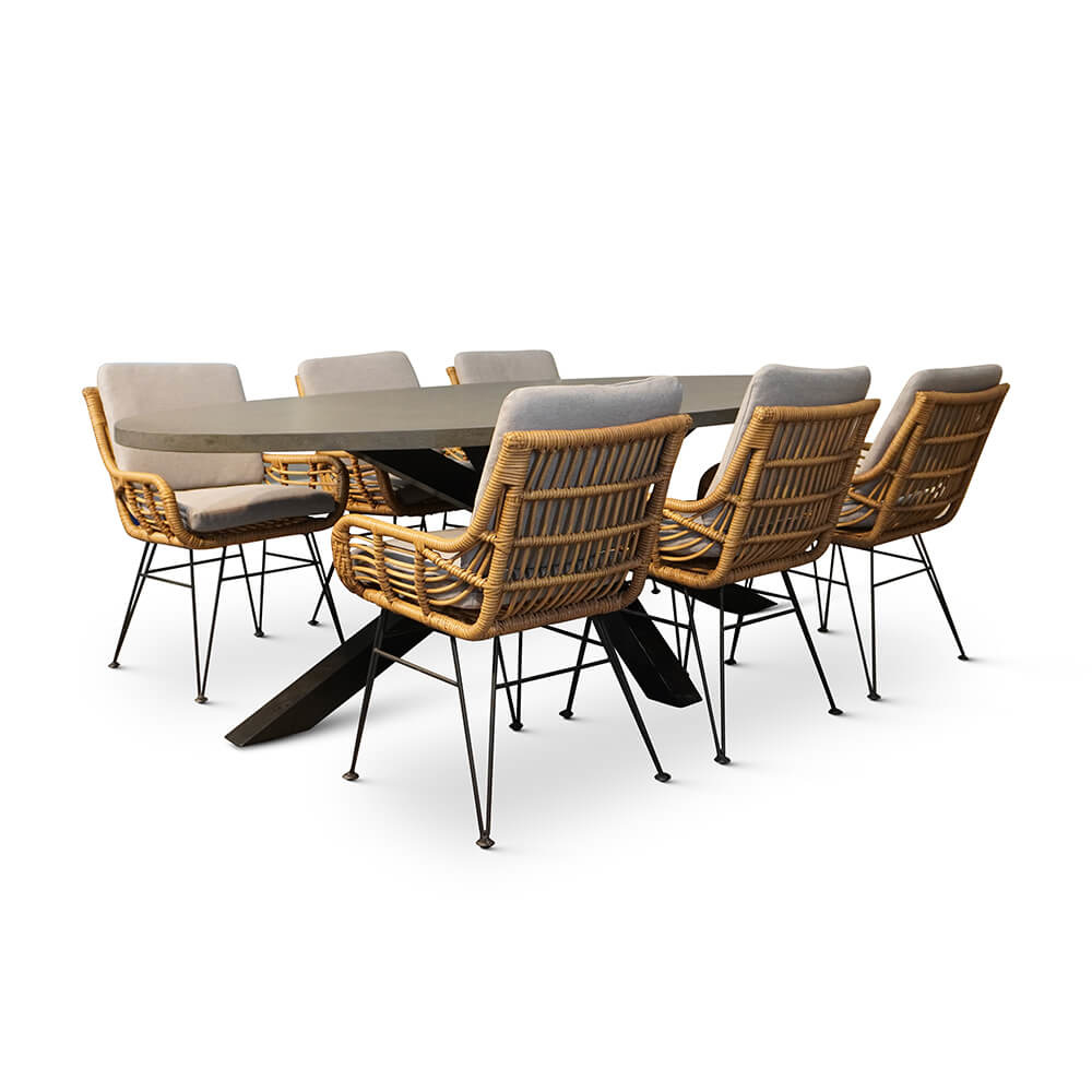 Stockholm/Carlos taupe dining tuinset 7-delig | betonlook + stalen kruispoot | 240cm