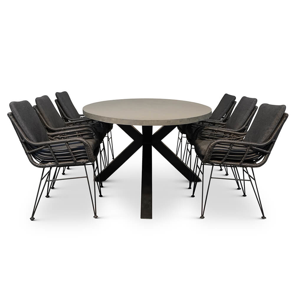 Stockholm/Carlos Charcoal dining tuinset 7-delig | betonlook + stalen kruispoot | 240cm
