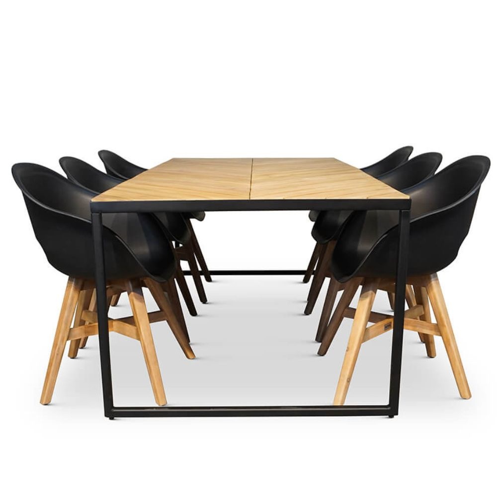 Kampa/Karlstad zwart dining tuinset 7-delig | hardhout + staal | 210cm