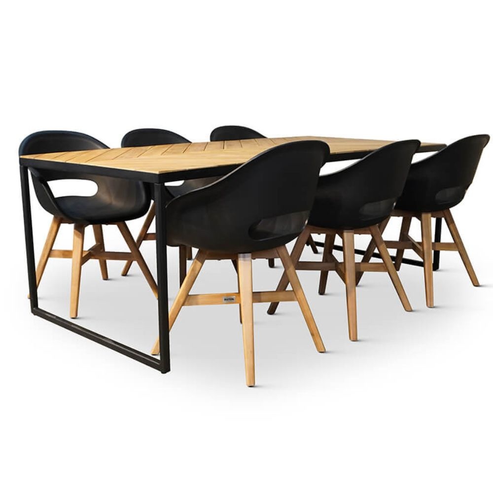 Kampa/Karlstad zwart dining tuinset 7-delig | hardhout + staal | 210cm