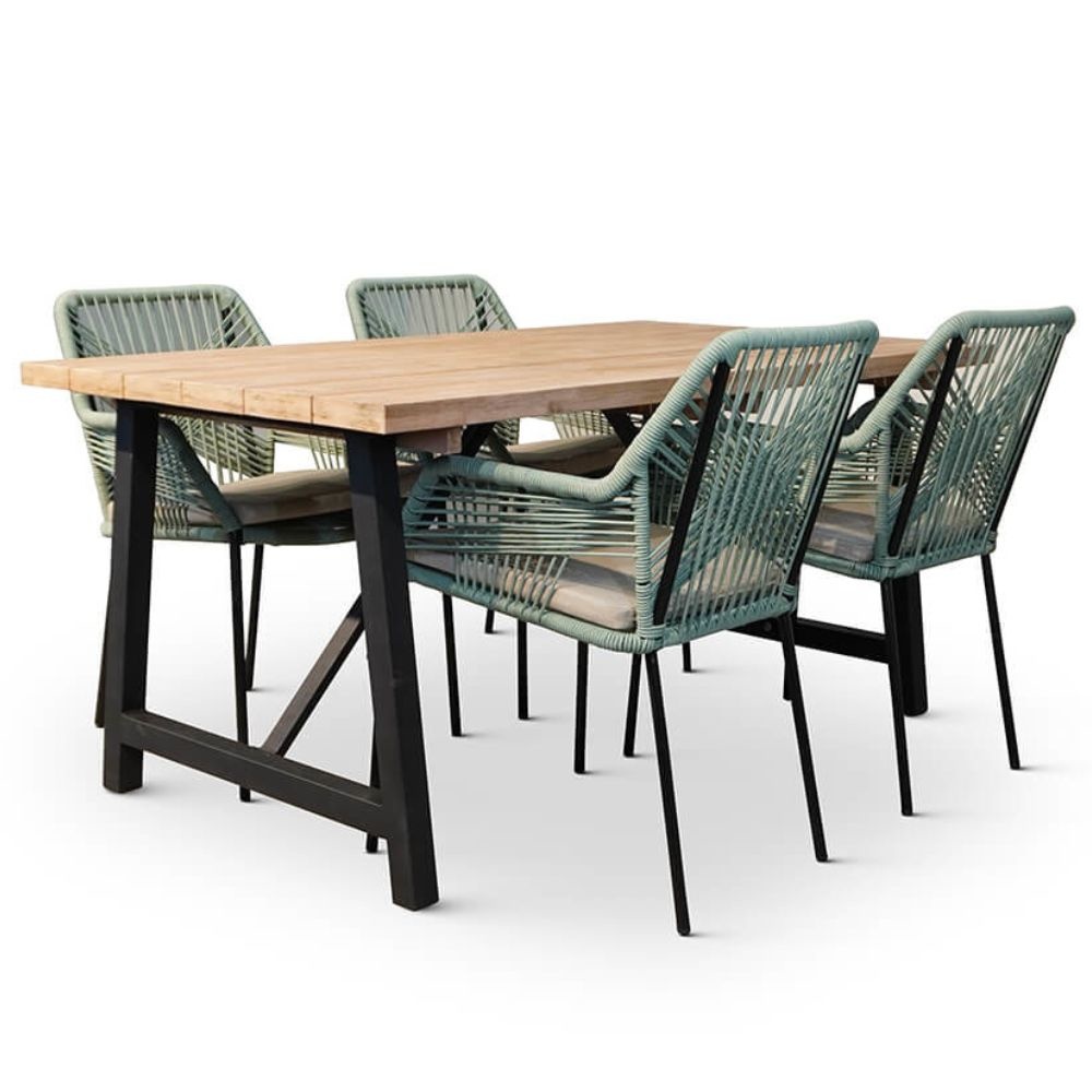 Xavier/Seville mint dining tuinset 5-delig | hardhout + touw | 160cm
