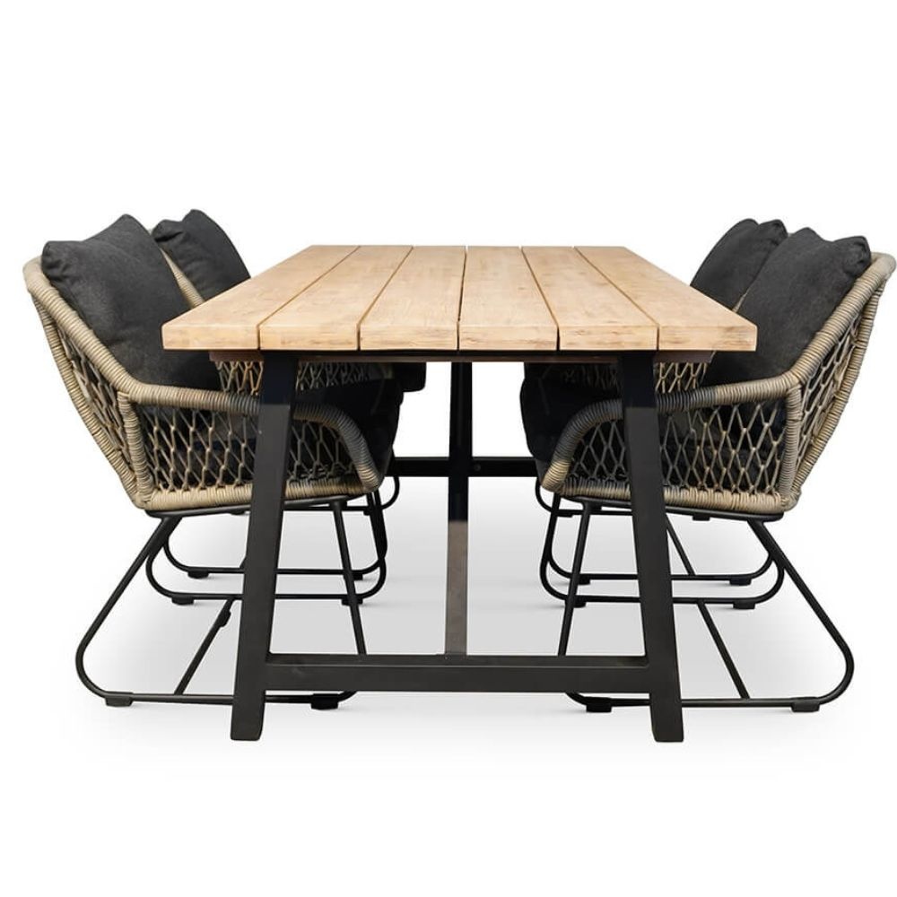 Xavier/Portofino zand dining tuinset 5-delig | hardhout + touw | 160cm