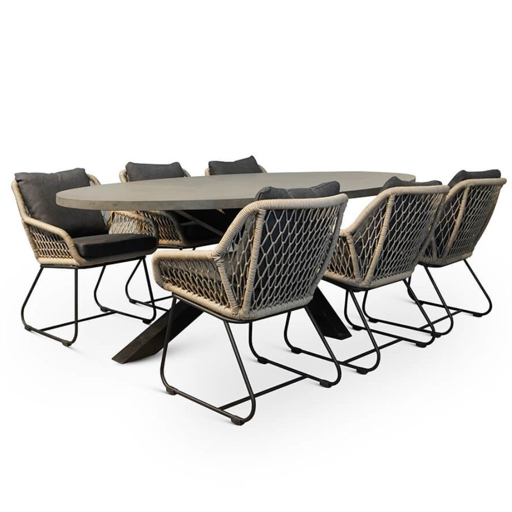 Stockholm/Portofino zand dining tuinset 7-delig | betonlook | 240cm