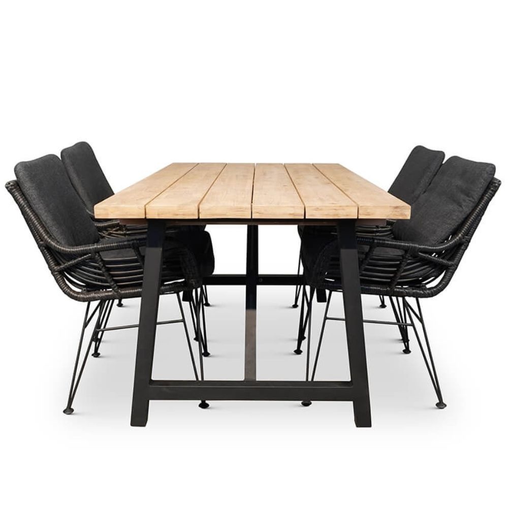 Xavier/Carlos Charcoal dining tuinset 5-delig | hardhout + wicker | 160cm