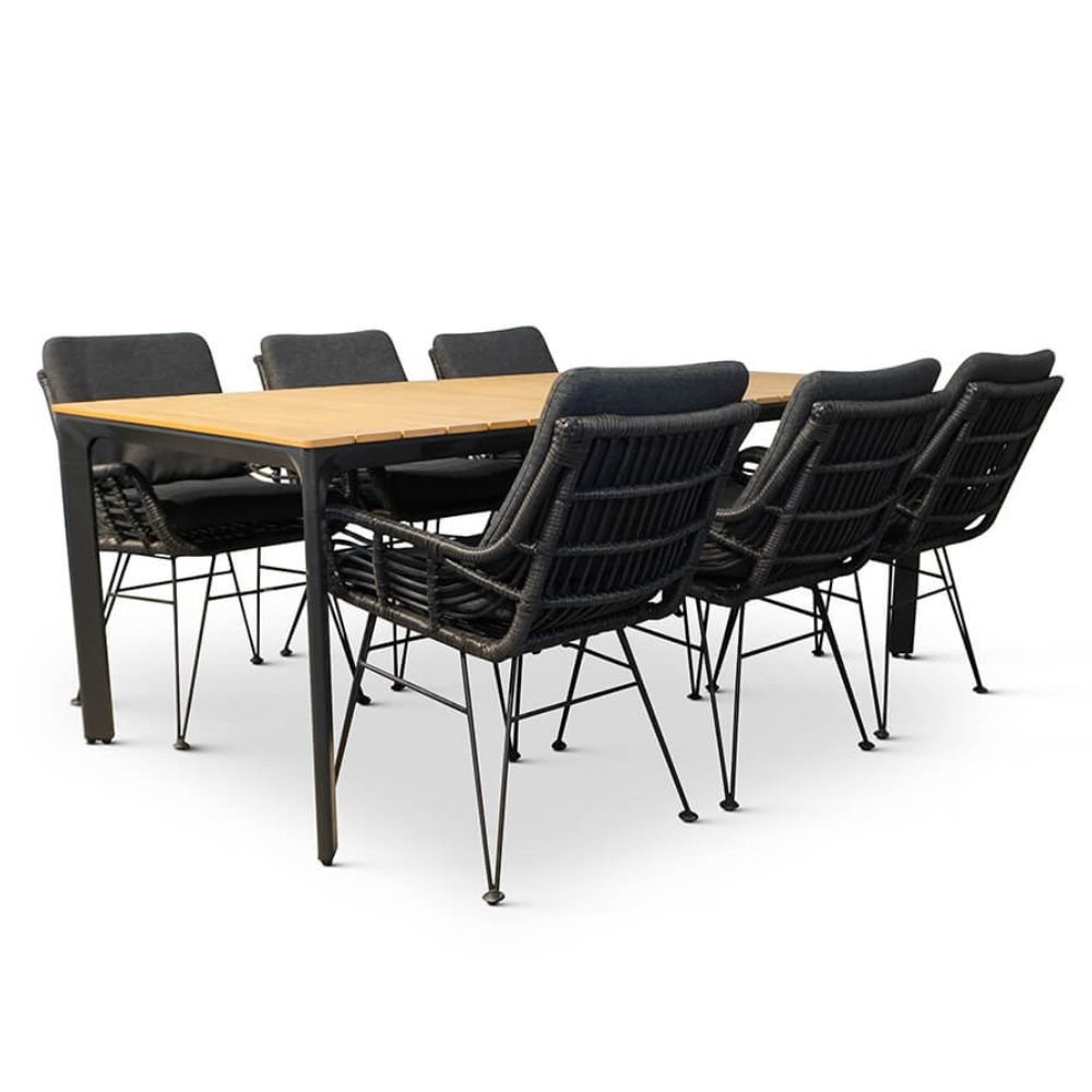 Arezzo/Carlos Charcoal dining tuinset 7-delig | 200cm