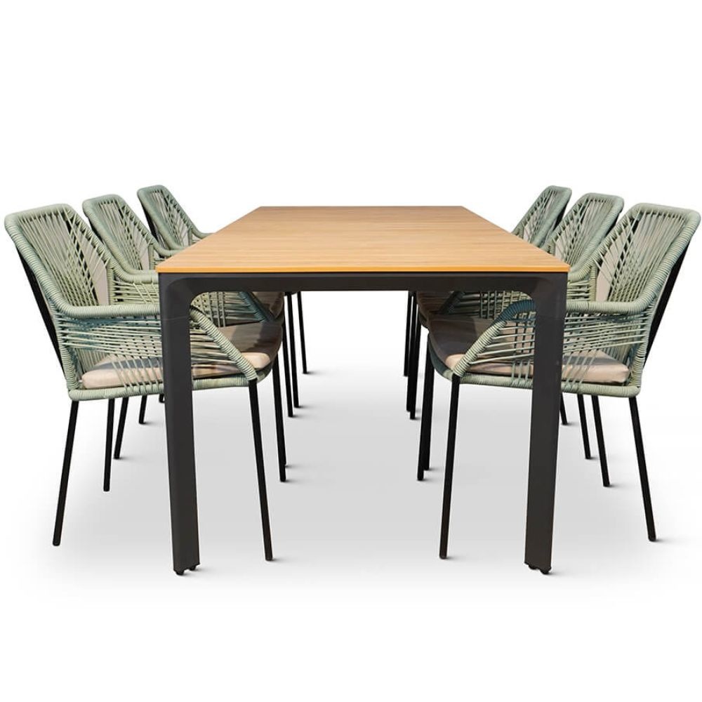Arezzo/Seville mint dining tuinset 7-delig | polywood + touw | 200cm