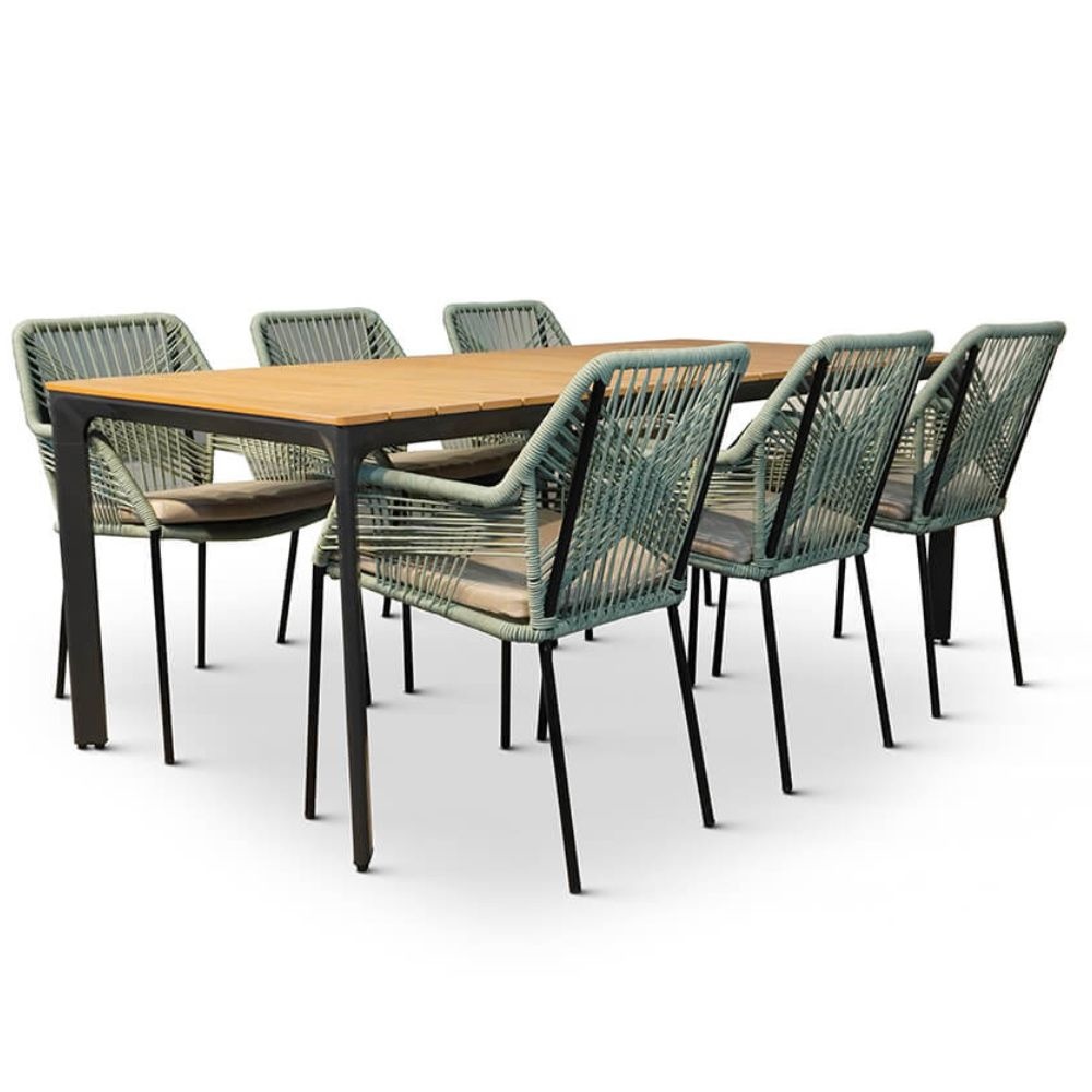 Arezzo/Seville mint dining tuinset 7-delig | polywood + touw | 200cm