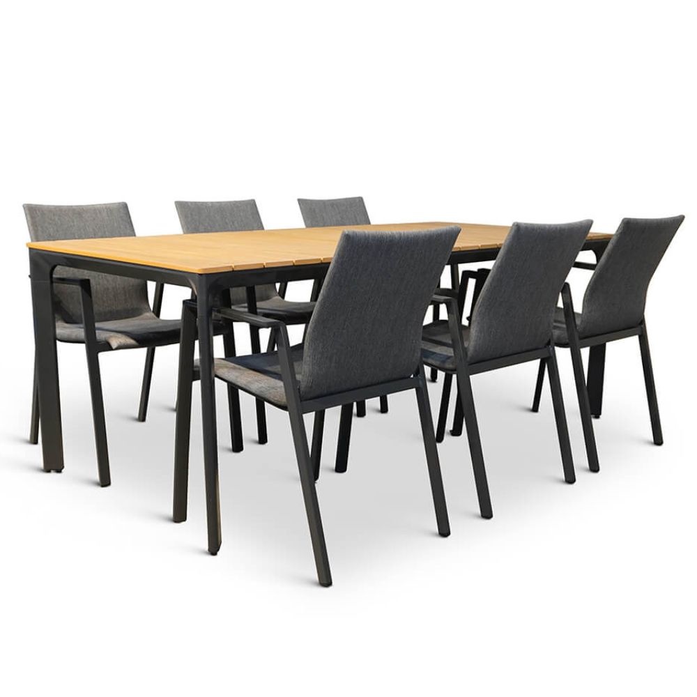 Arezzo/Fardau Negro dining tuinset 7-delig | stapelbaar | 200cm