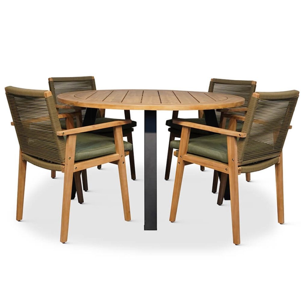 Cork/Bergen dining tuinset 5-delig | harhout + touw | 135cm
