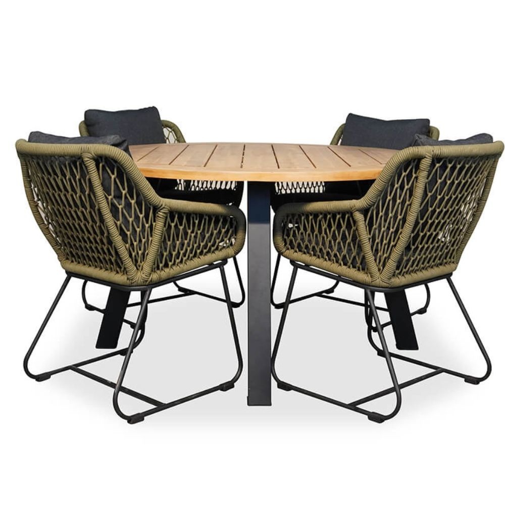 Cork/Portofino groen dining tuinset 5-delig | hardhout + touw | 135cm
