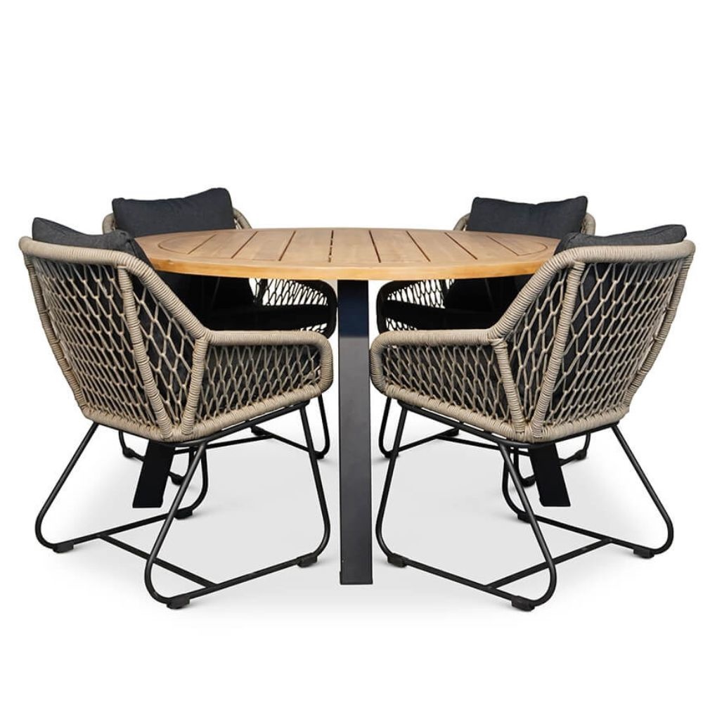 Cork/Portofino zand dining tuinset 5-delig | hardhout + touw | 135cm
