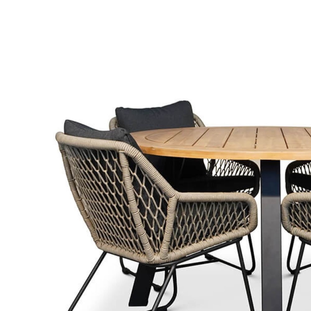 Cork/Portofino zand dining tuinset 5-delig | hardhout + touw | 135cm