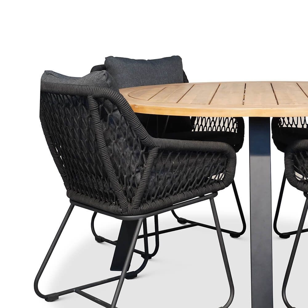 Cork/Portofino zwart dining tuinset 5-delig | hardhout + touw | 135cm