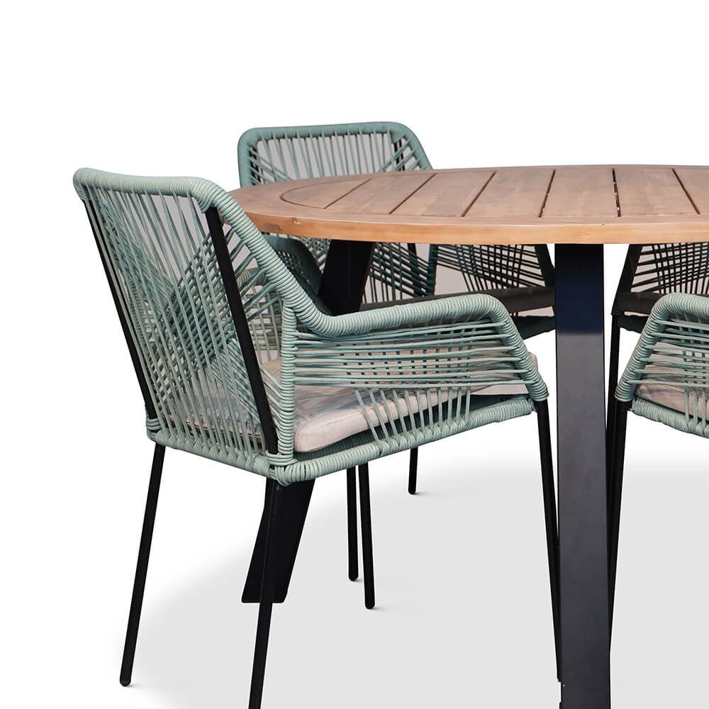 Cork/Seville mint dining tuinset 5-delig | hardhout + touw | 135cm