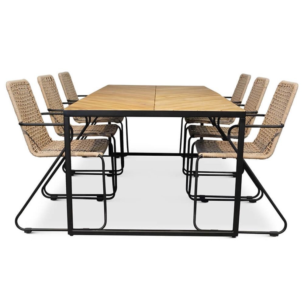 Kampa/Mendes zand dining tuinset 7-delig | hardhout + touw | 210cm