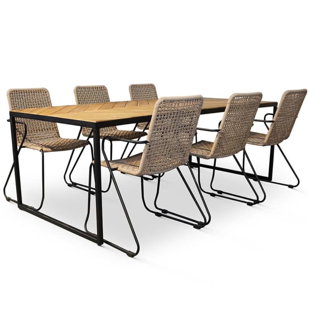 Kampa/Mendes zand dining tuinset 7-delig | hardhout + touw | 210cm