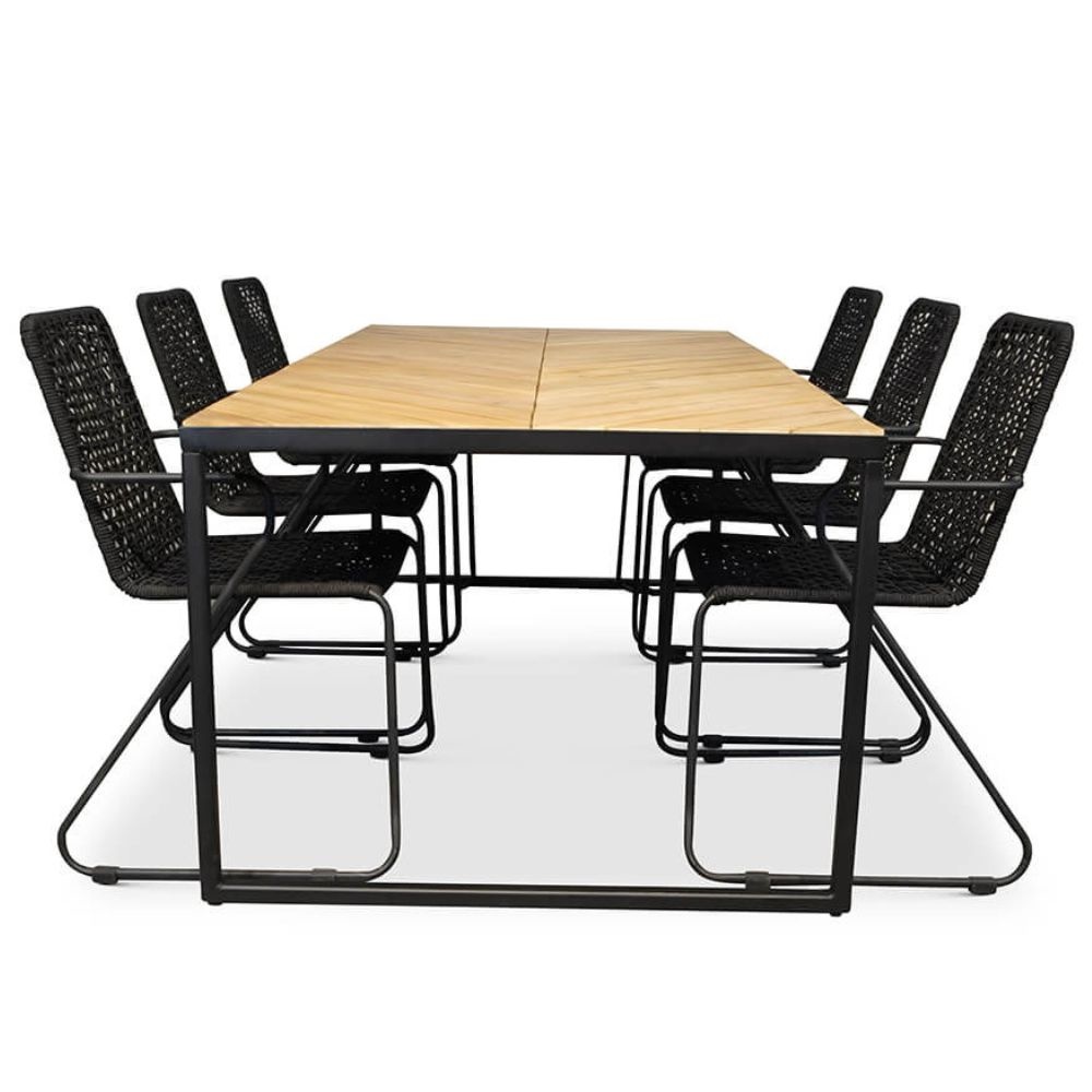 Kampa/Mendes zwart dining tuinset 7-delig | hardhout + staal | 210cm