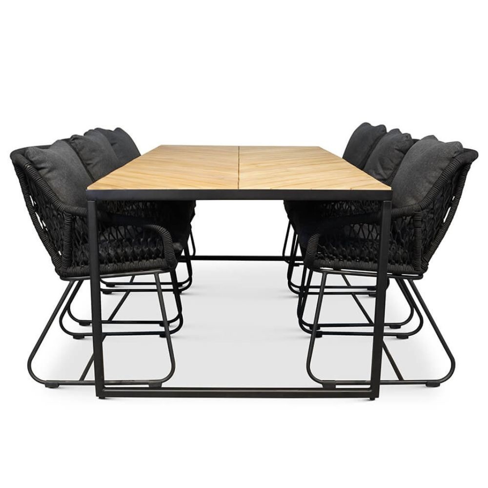 Kampa/Portofino zwart dining tuinset 7-delig | hardhout + touw | 210cm