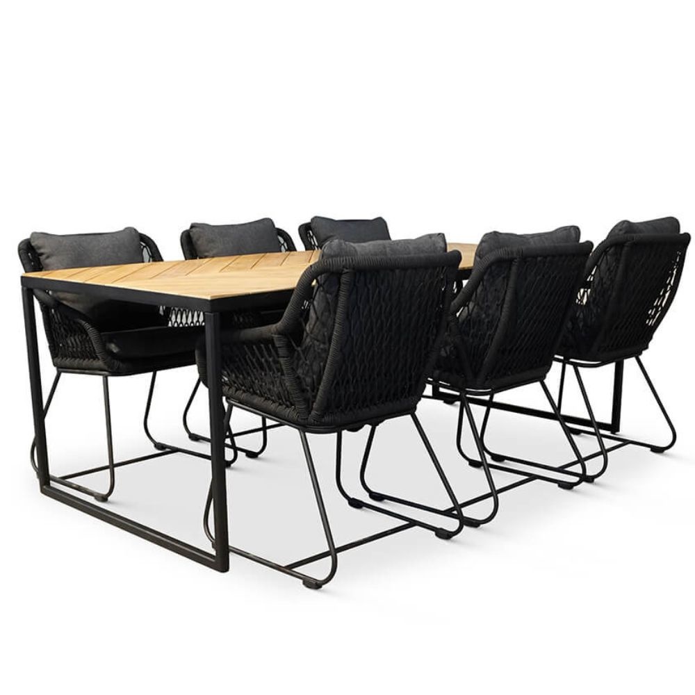 Kampa/Portofino zwart dining tuinset 7-delig | hardhout + touw | 210cm