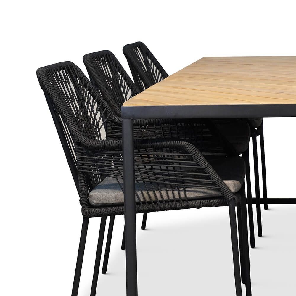 Kampa/Seville zwart dining tuinset 7-delig | hardhout + touw | 210cm