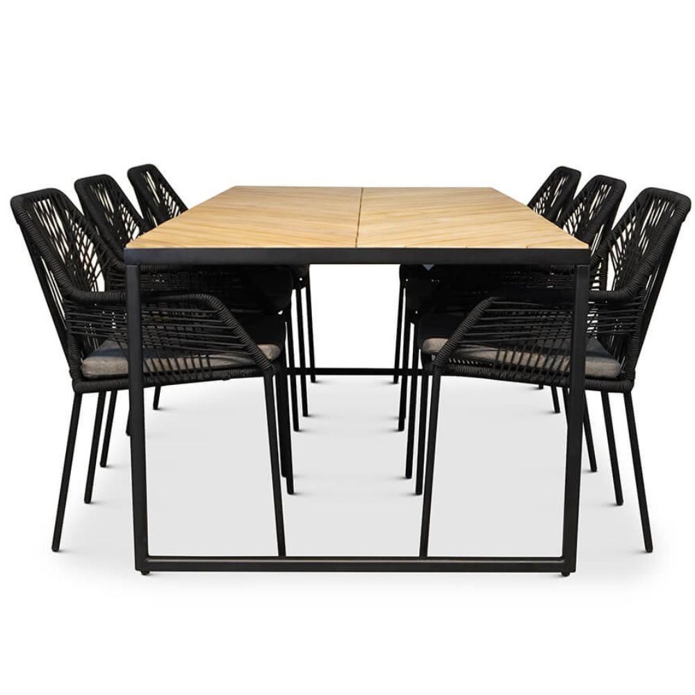 Kampa/Seville zwart dining tuinset 7-delig | hardhout + touw | 210cm