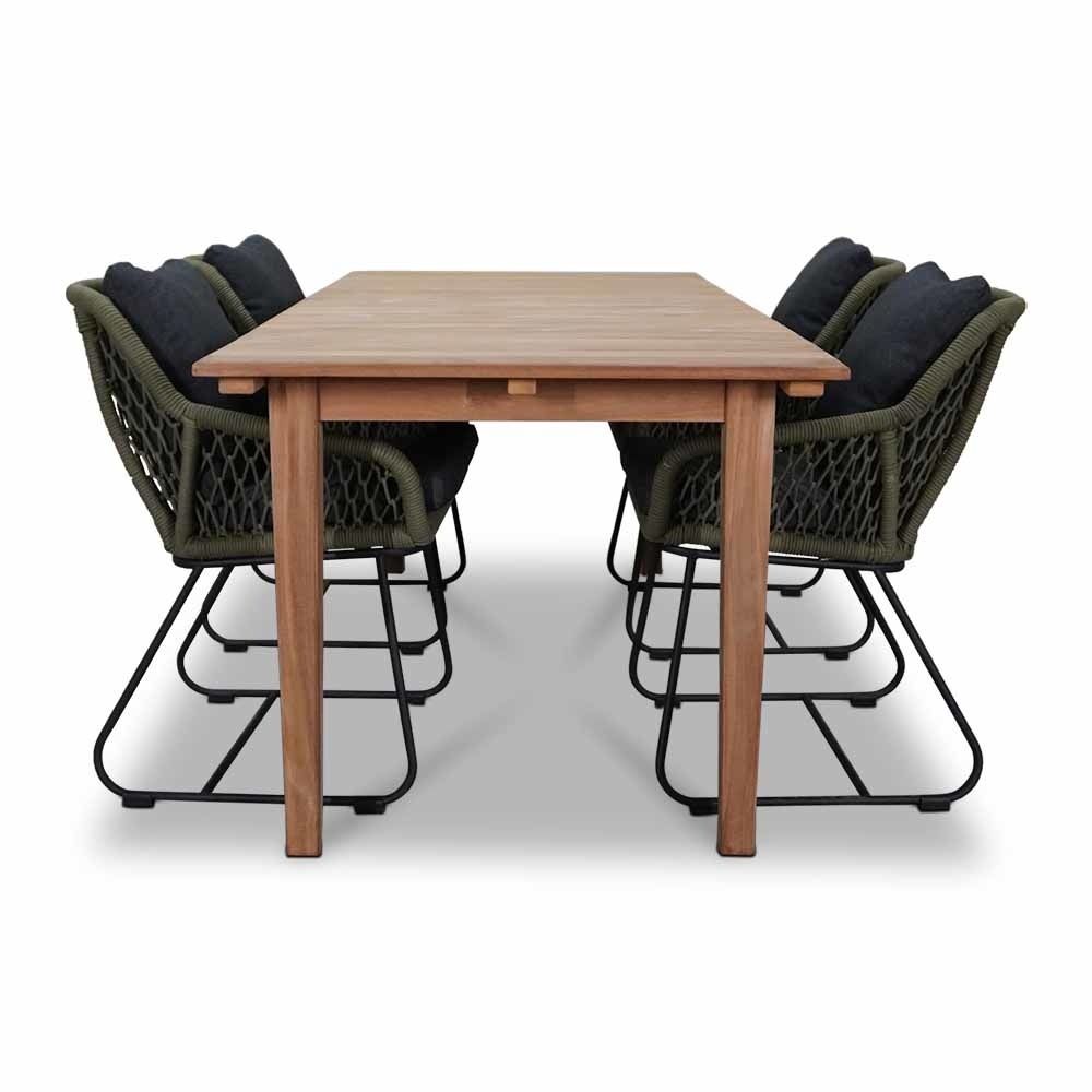 Prestige/Portofino groen dining tuinset 5-delig | teakhout + touw | 200cm