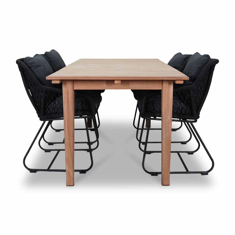 Prestige/Portofino zwart dining tuinset 5-delig | teakhout + touw | 200cm