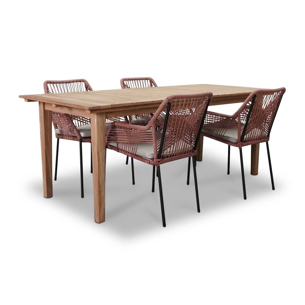 Prestige/Seville terra dining tuinset 5-delig | teakhout + touw | 200cm