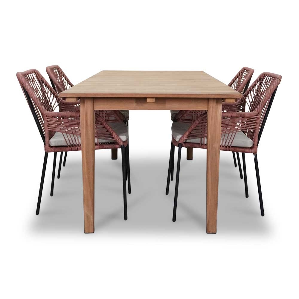 Prestige/Seville terra dining tuinset 5-delig | teakhout + touw | 200cm