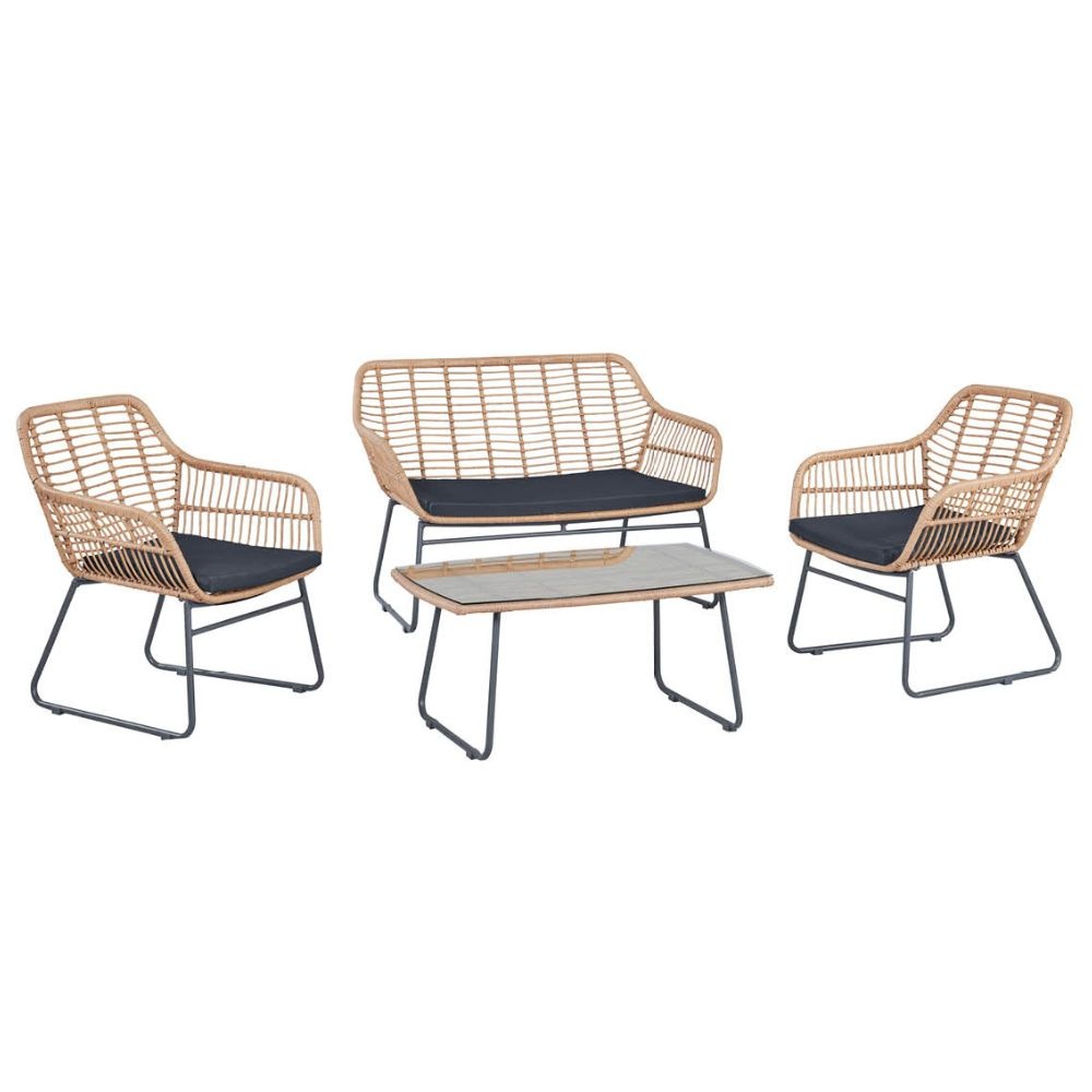 Mauritius stoel-bank loungeset 4 delig | wicker + staal | Bamboo antraciet