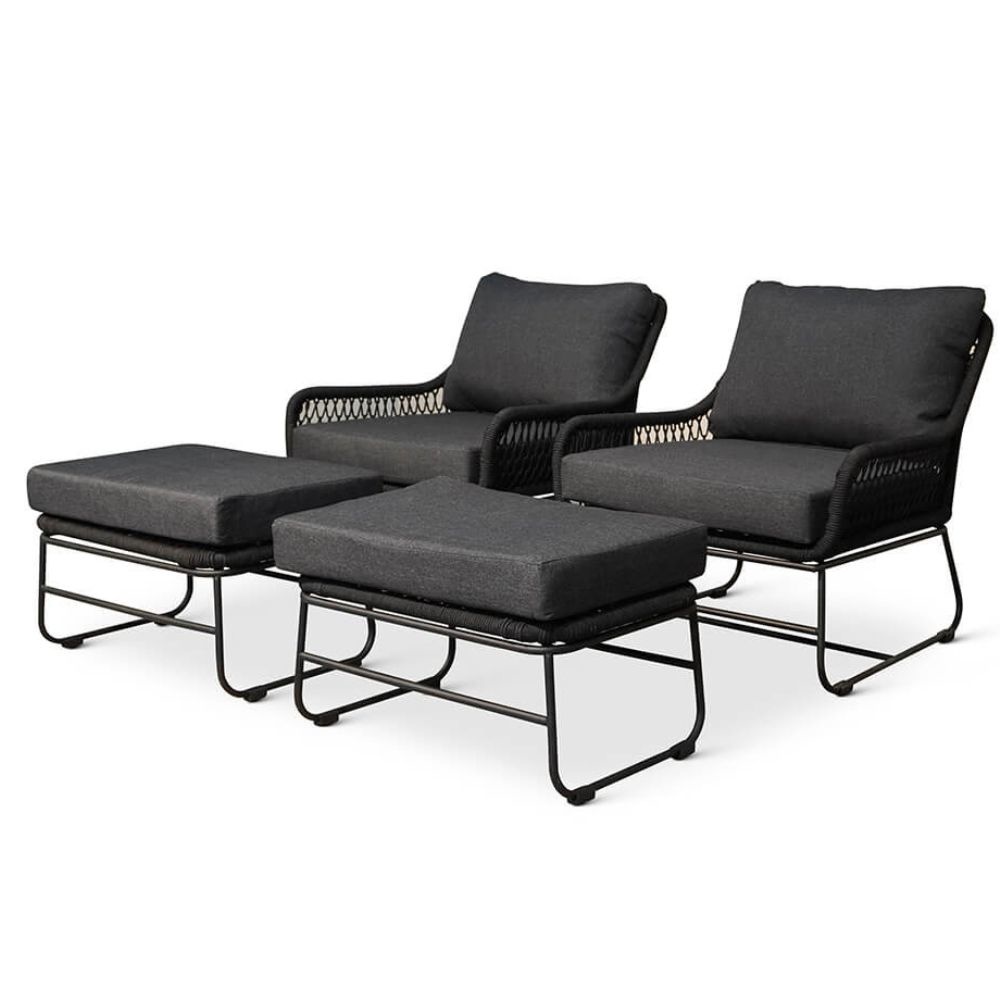 Portofino lounge balkonset 4-delig | hardhout + rope | zwart