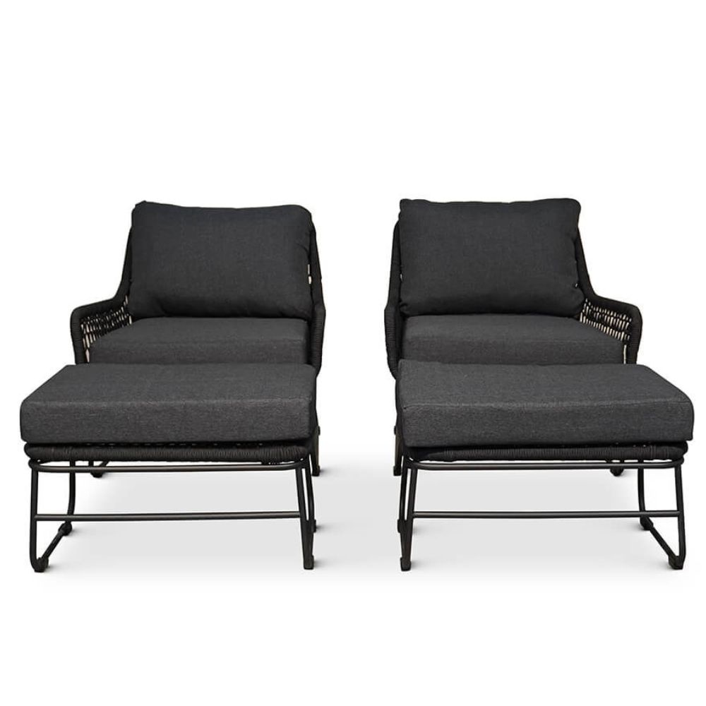 Portofino lounge balkonset 4-delig | hardhout + rope | zwart