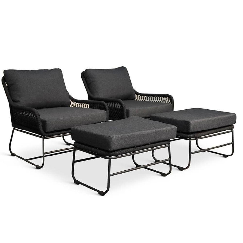 Portofino lounge balkonset 4-delig | hardhout + rope | zwart