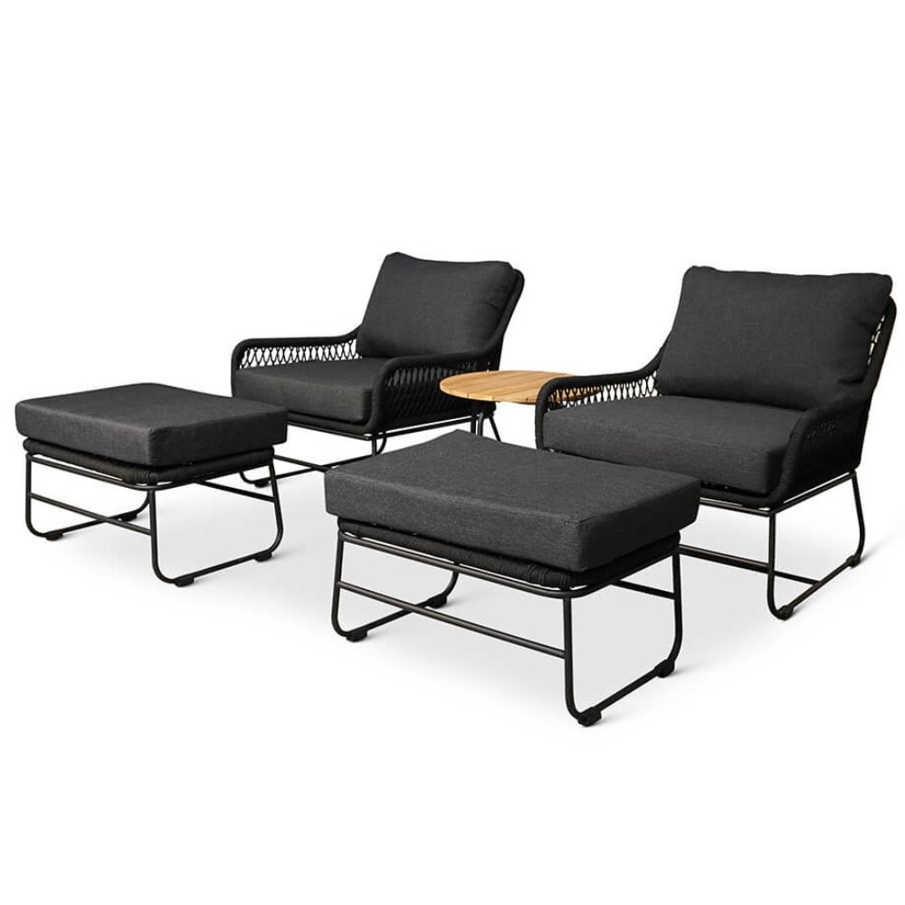 Portofino/Pablo lounge balkonset 5-delig | hardhout + touw | zwart