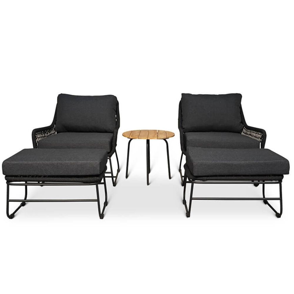 Portofino/Pablo lounge balkonset 5-delig | hardhout + touw | zwart