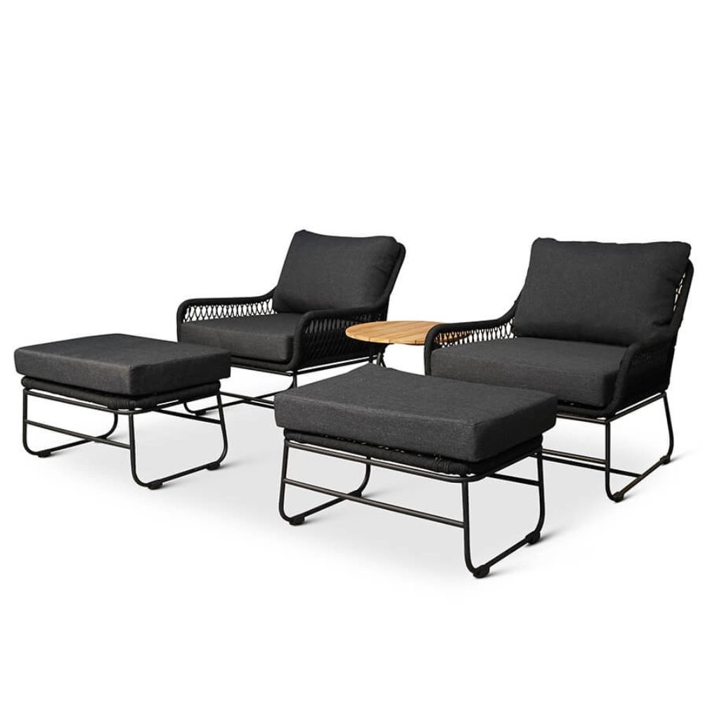 Portofino/Pablo lounge balkonset 5-delig | hardhout + touw | zwart