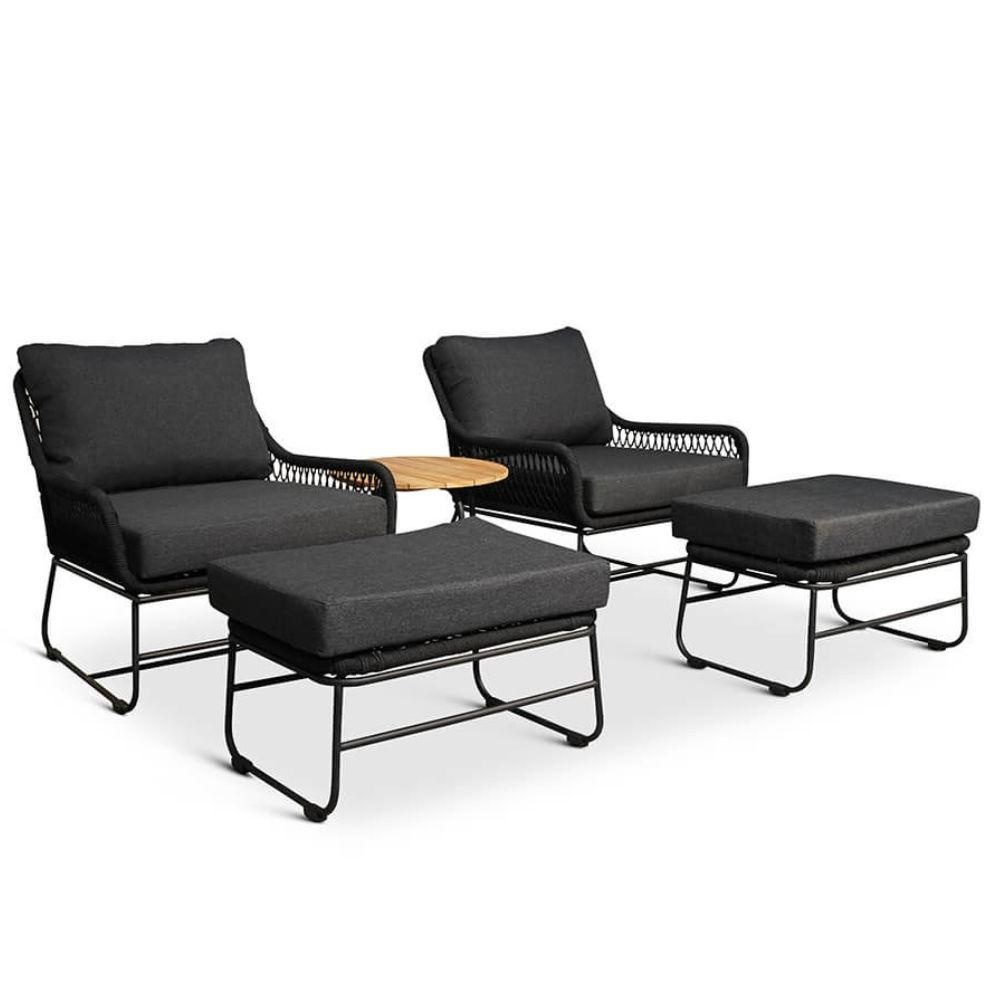 Portofino/Pablo lounge balkonset 5-delig | hardhout + touw | zwart