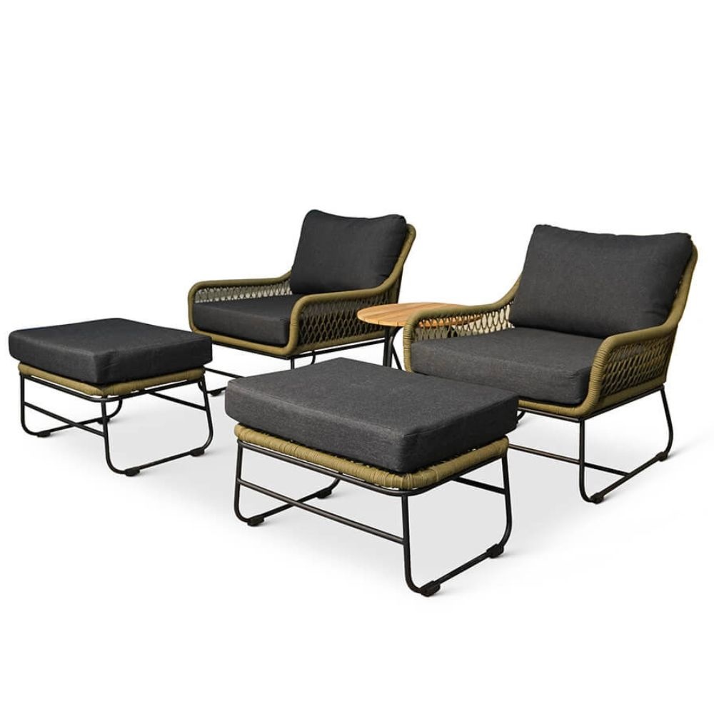 Portofino/Pablo lounge balkonset 5-delig | hardhout + touw | olijfgroen
