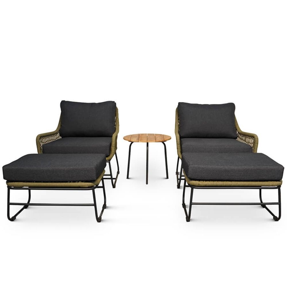 Portofino/Pablo lounge balkonset 5-delig | hardhout + touw | olijfgroen