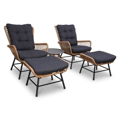 Dex lounge balkonset 2 personen | wicker + aluminium | Bamboo antraciet | 5-delig