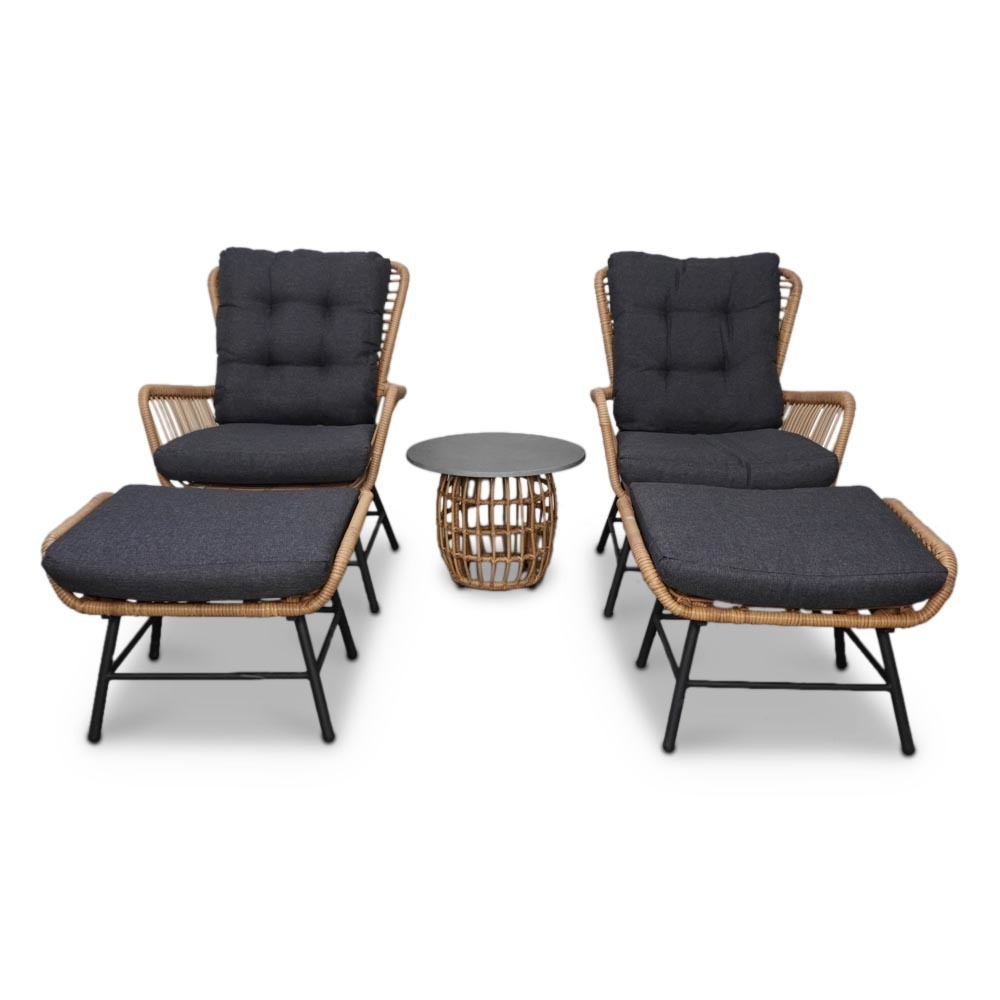 Dex lounge balkonset 2 personen | wicker + aluminium | Bamboo antraciet | 5-delig