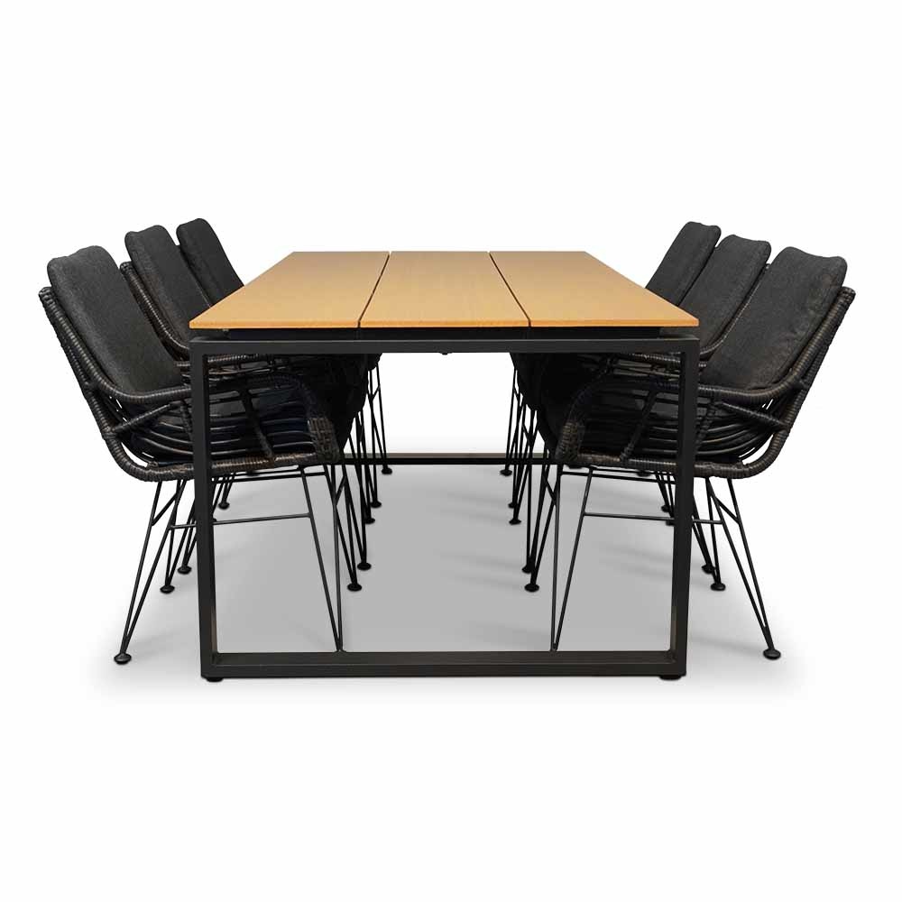 Helsinki Natural/Carlos Charcoal dining tuinset 7-delig | polywood + wicker | 210cm