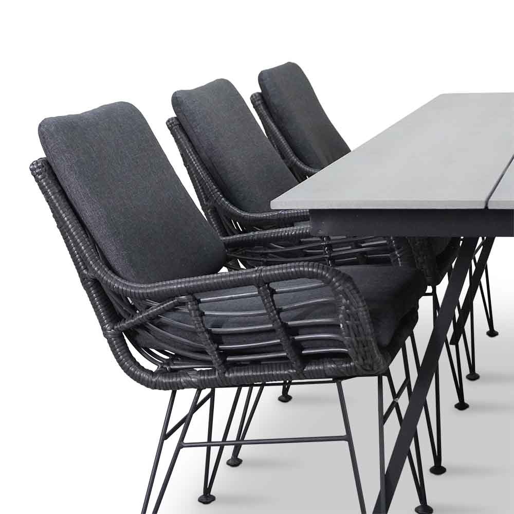 Oslo Grey/Carlos Charcoal dining tuinset 7-delig | polywood + wicker | 220cm