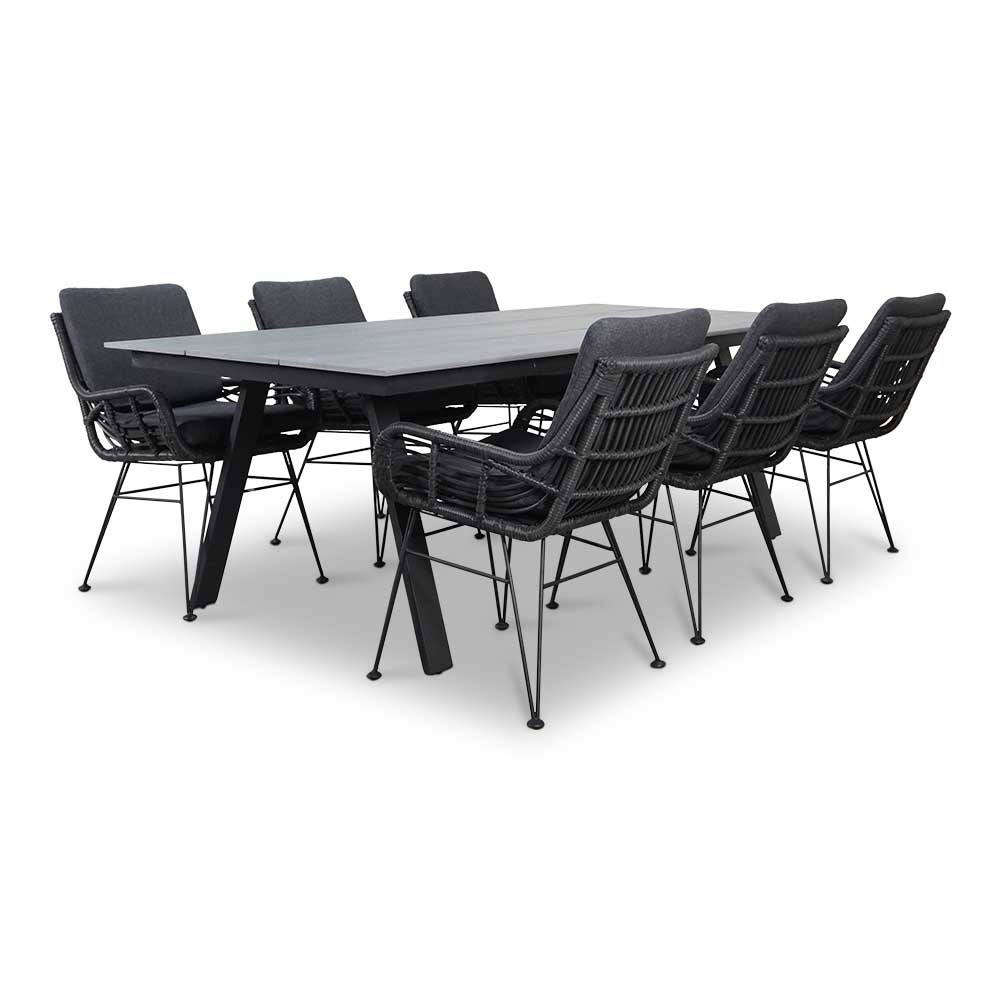 Oslo Grey/Carlos Charcoal dining tuinset 7-delig | polywood + wicker | 220cm