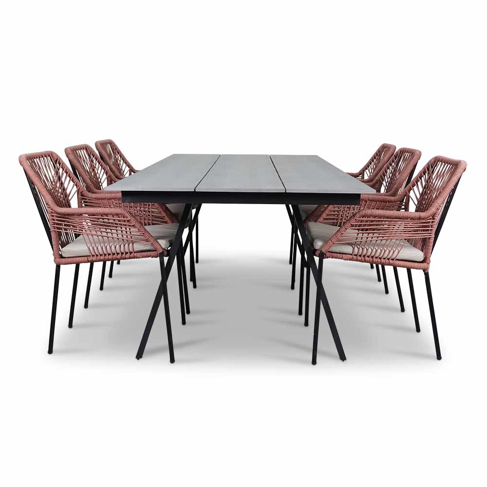Oslo Grey/Seville terra dining tuinset 7-delig | polywood + touw | 220cm