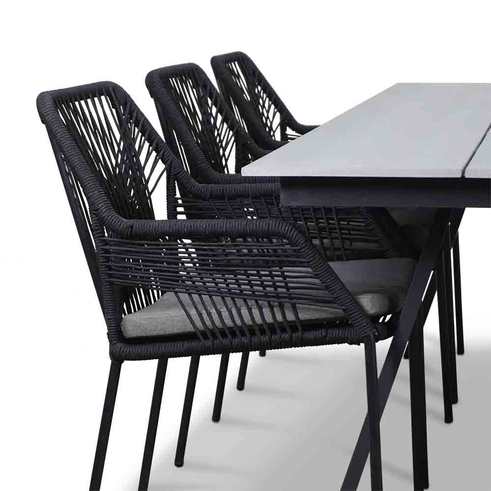 Oslo Grey/Seville zwart dining tuinset 7-delig | polywood + touw | 220cm